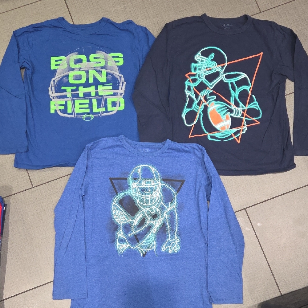 The Children's Place Blue and Black Football Graphic Long Sleeve Tees